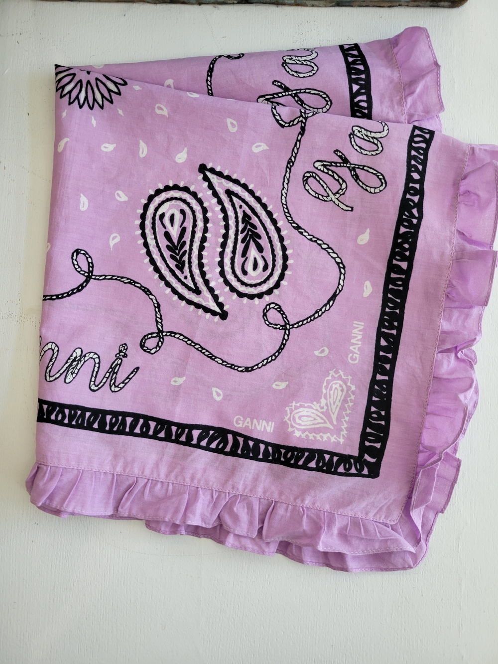 Ganni Lavender Paisley Ruffle Bandana Scarf - Picture 2 of 4